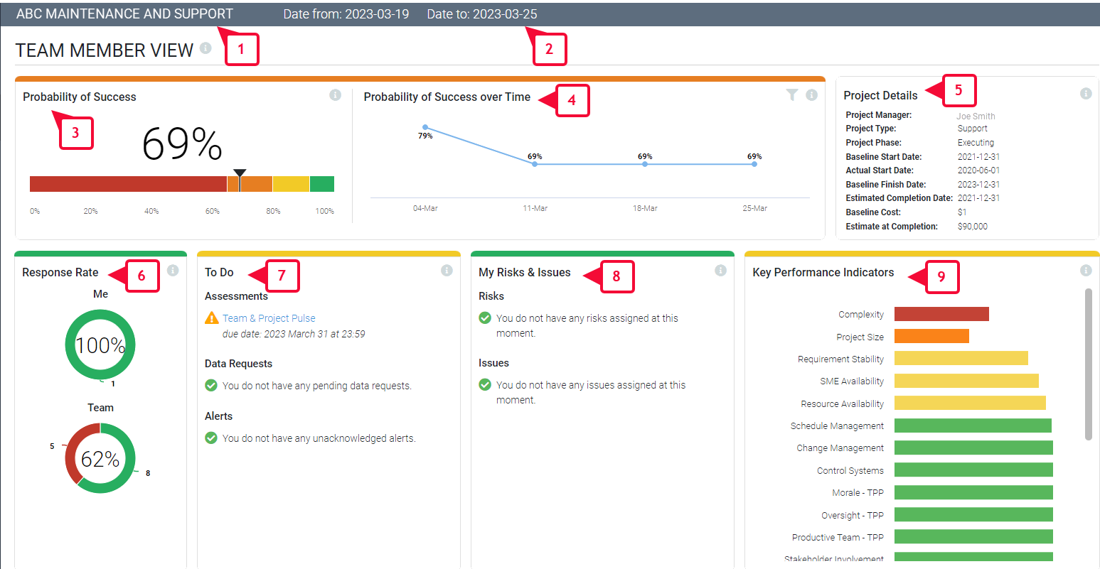 Team Member View Dashboard options